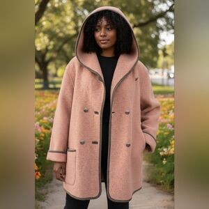 Sylvia Collection Pure New Wool Coral Poncho Wool Hooded Coat Cardigan